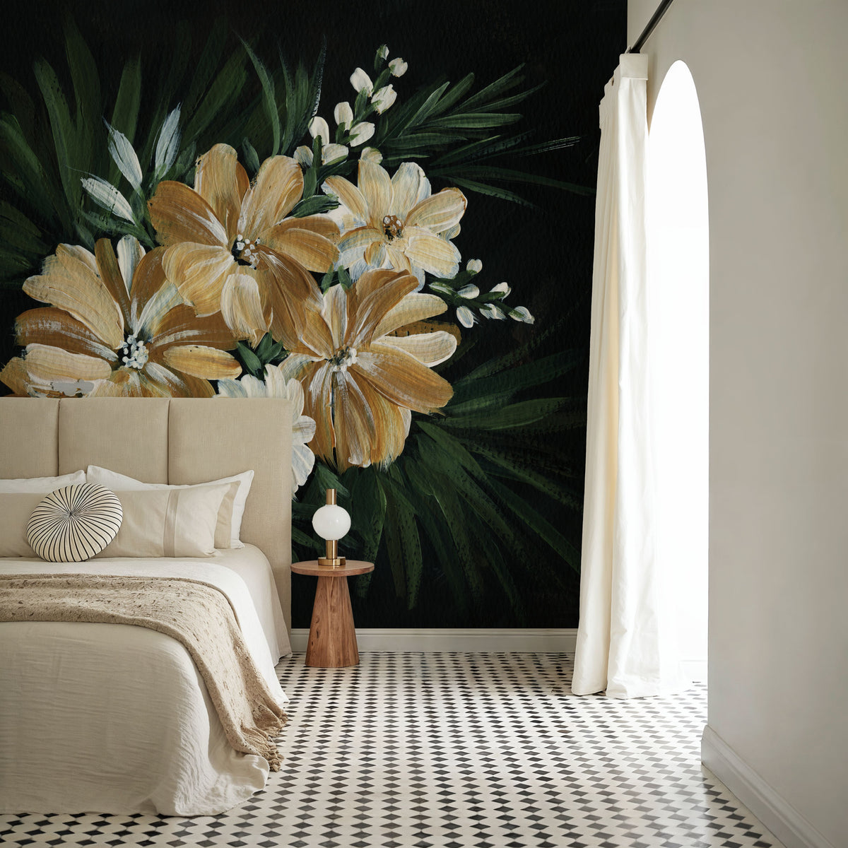 Moody Golden Florals Mural Wallpaper - room preview 03