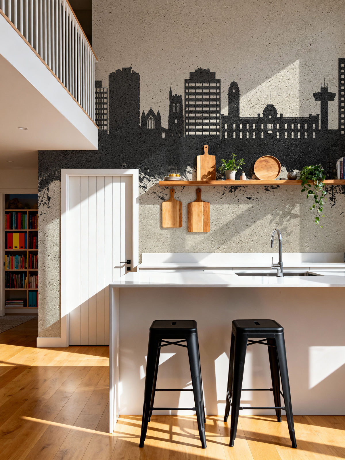 Hobart Australia Skyline Concrete Mural Wallpaper - room preview 03
