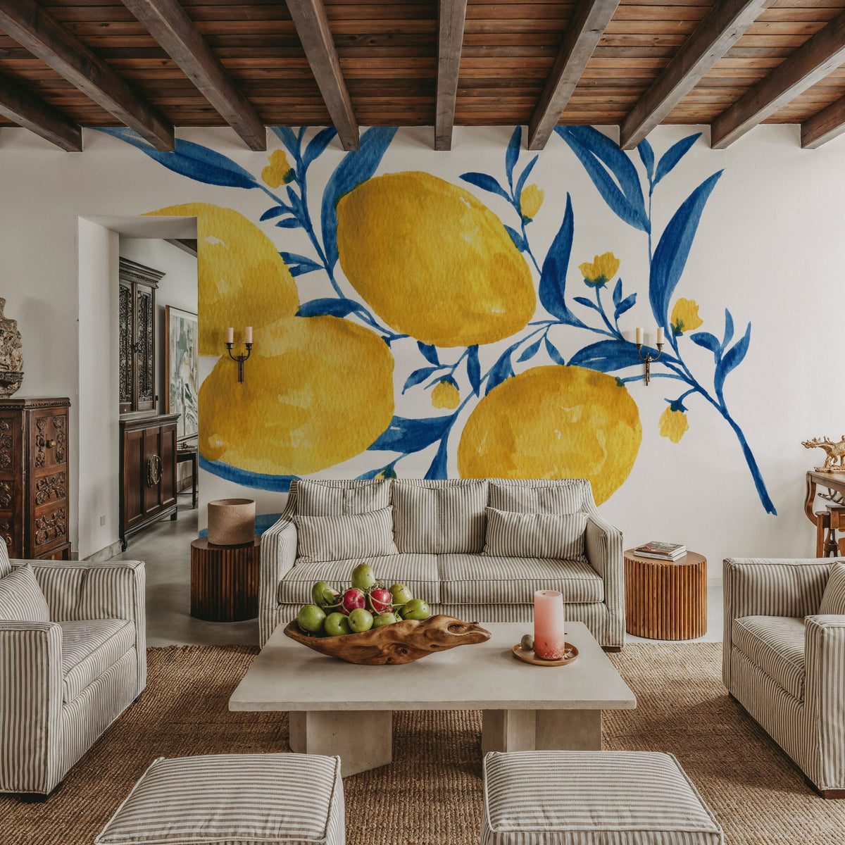 Blue Leaf Lemons I Mural Wallpaper - room preview 03