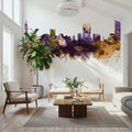 Pretoria South Africa Skyline Purple & Gold Mural Wallpaper - room preview 03