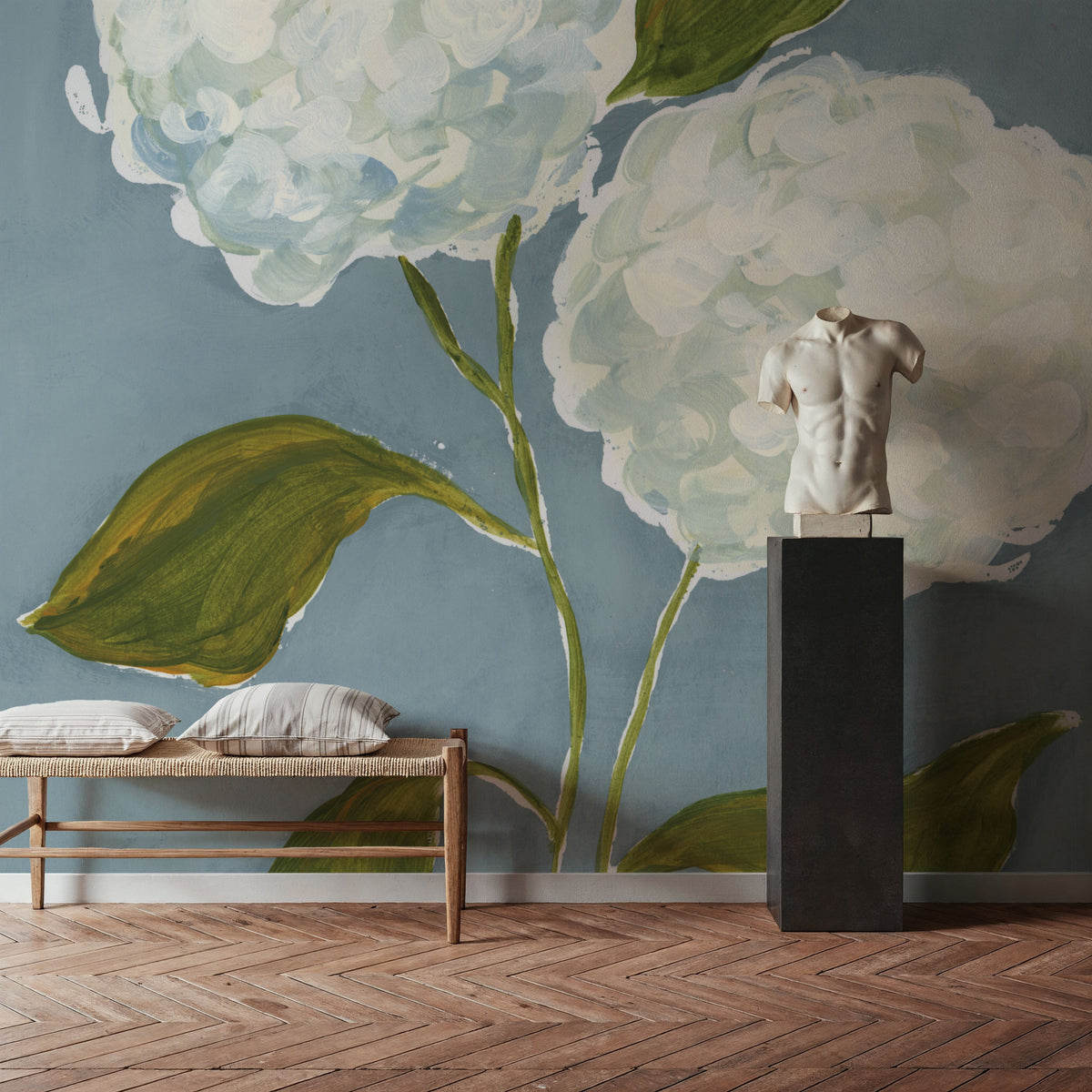 Dusty Blue Hydrangea III Mural Wallpaper - room preview 03