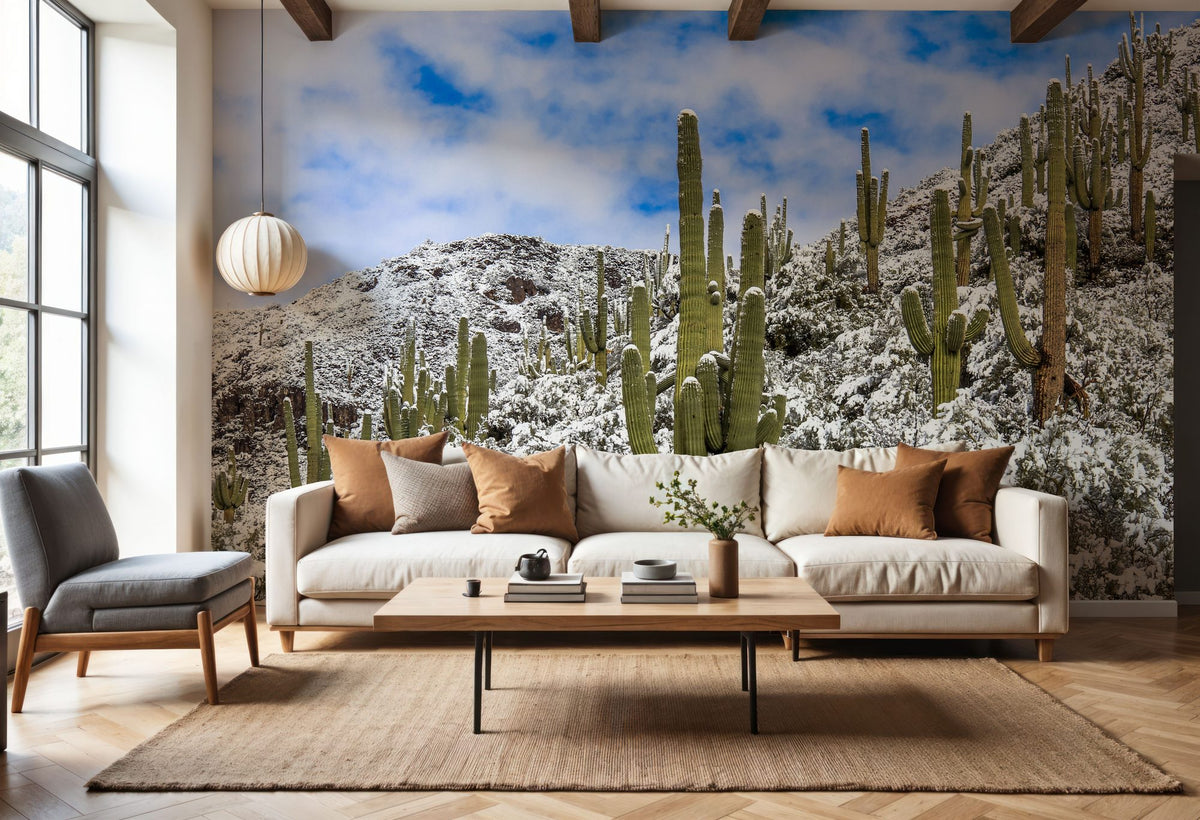 Snowy Desert Cactai Mural Wallpaper - room preview 03