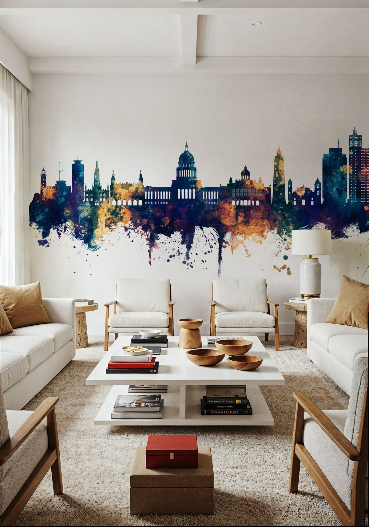 Havana Cuba Skyline Blue & Bronze Mural Wallpaper - room preview 03