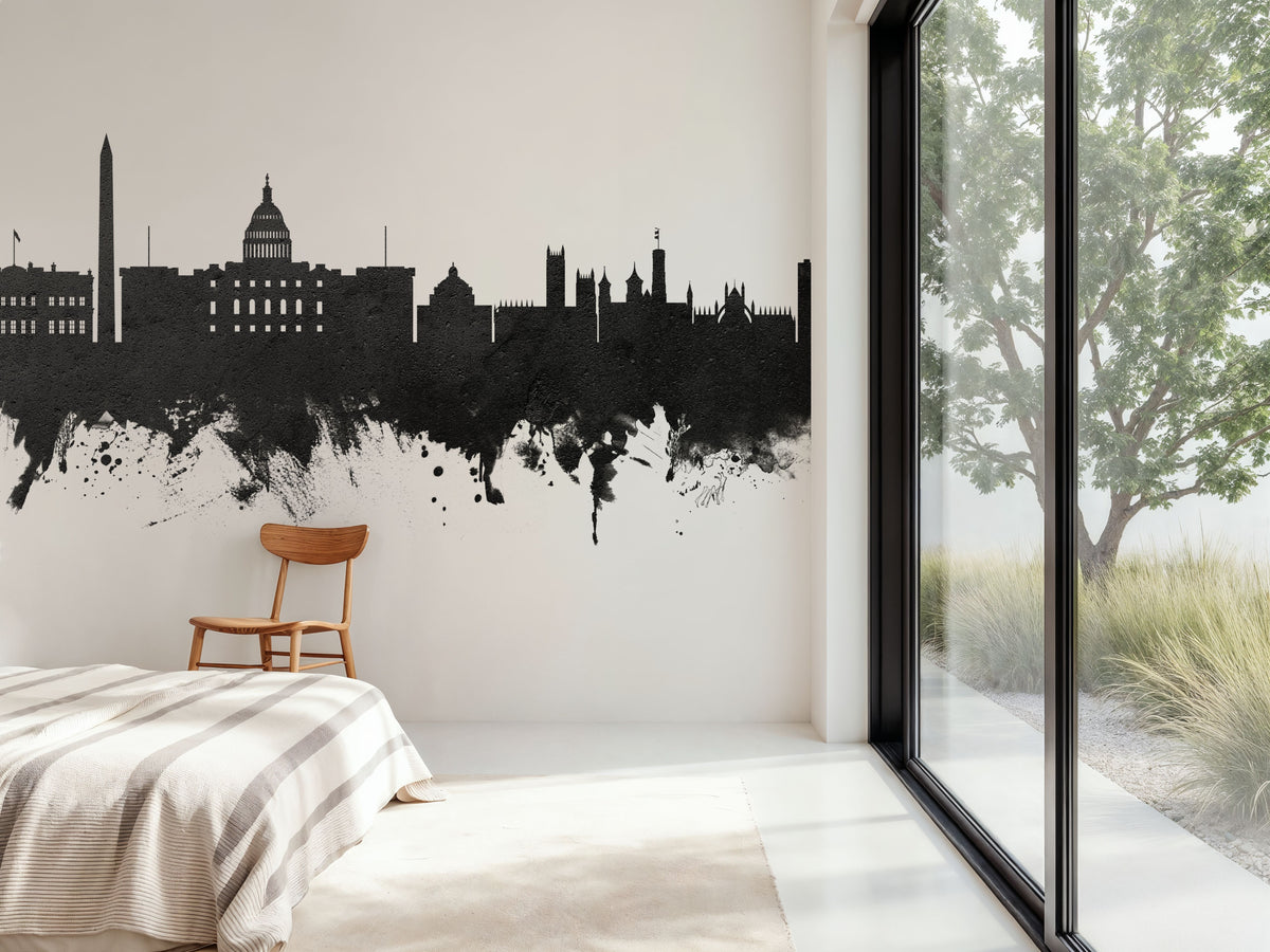 Washington DC Skyline Black & White Mural Wallpaper - room preview 03