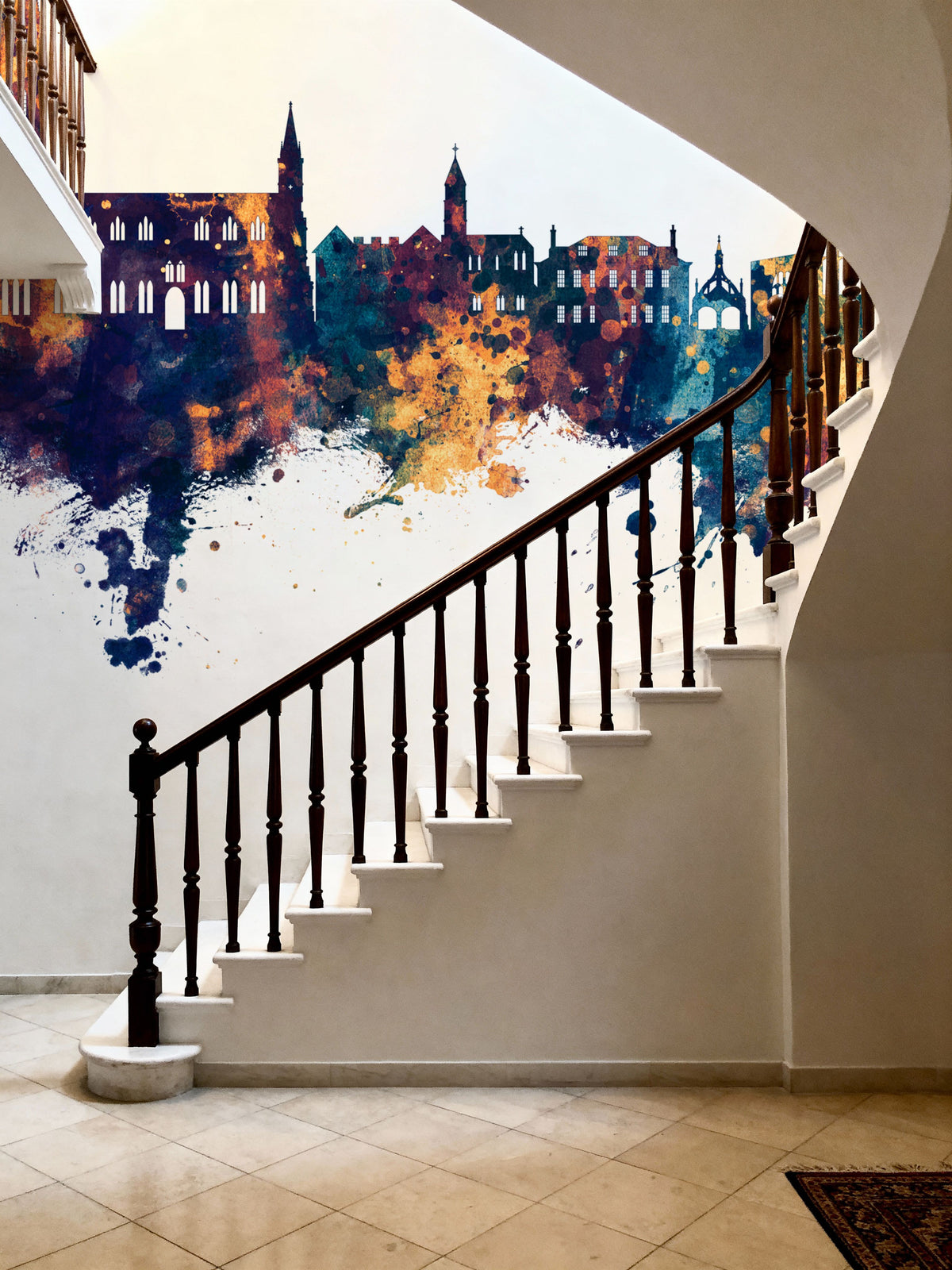 Salisbury England Skyline Blue & Bronze Mural Wallpaper - room preview 03
