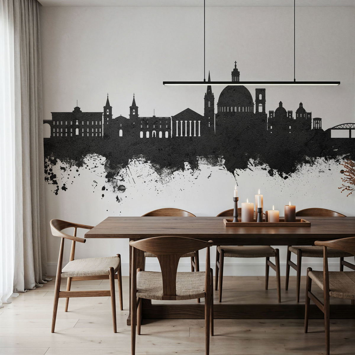 Valletta Malta Skyline Black & White Mural Wallpaper - room preview 03
