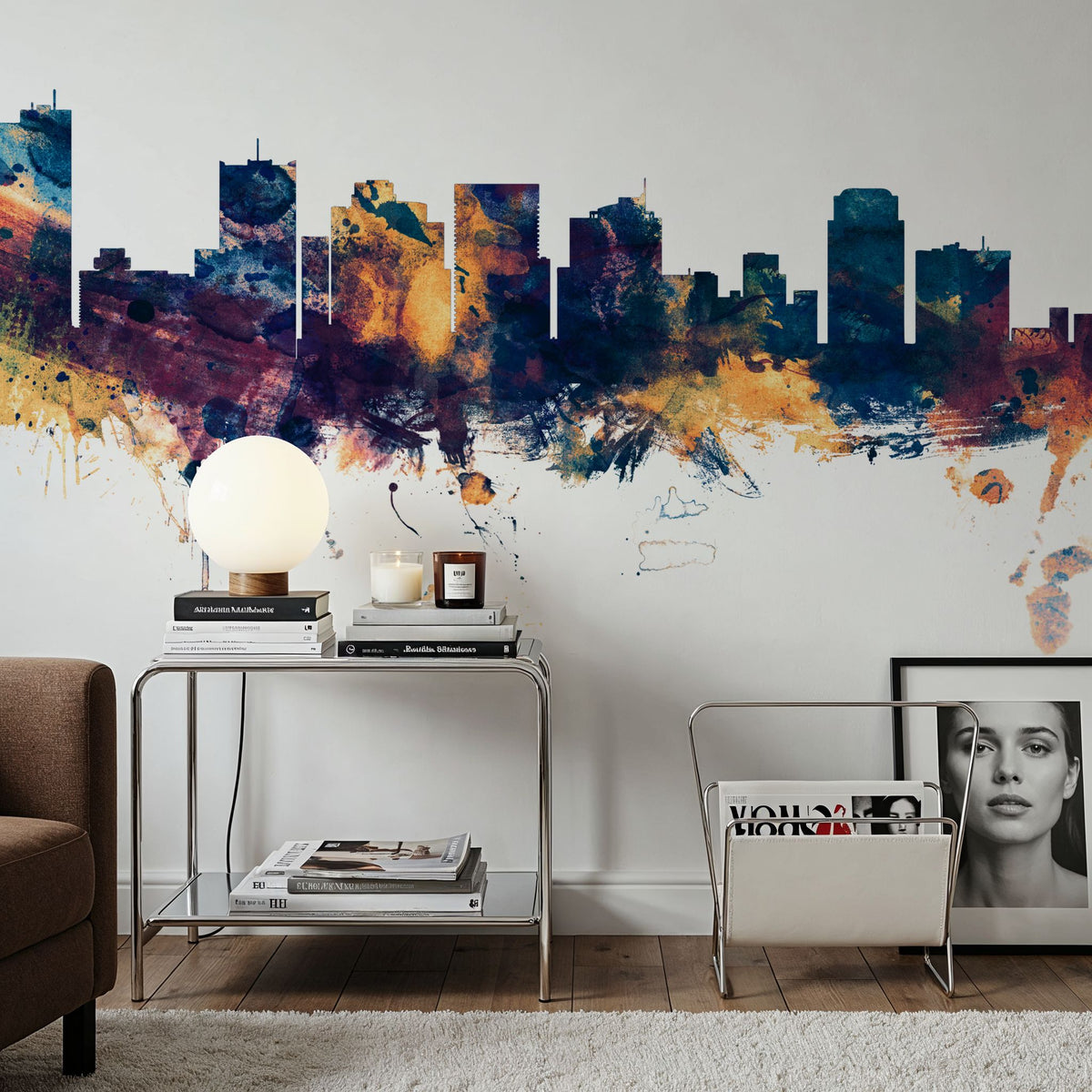 Phoenix Skyline Blue & Bronze Mural Wallpaper - room preview 03