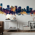 Phoenix Skyline Blue & Bronze Mural Wallpaper - room preview 03