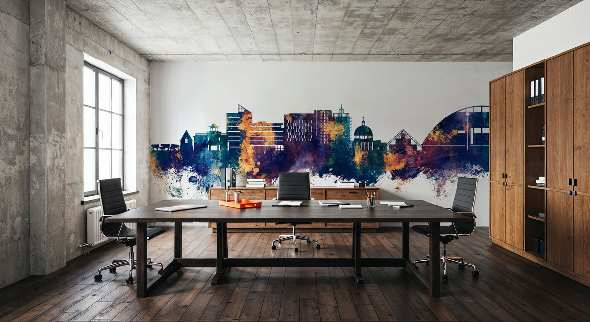 Milton Keynes England Skyline Blue & Bronze Mural Wallpaper - room preview 03