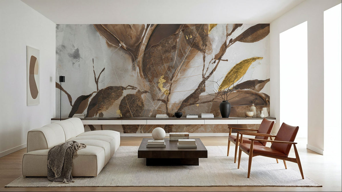 Gilded Leaf Collage I Mural Wallpaper - Warm Tone - room preview 03