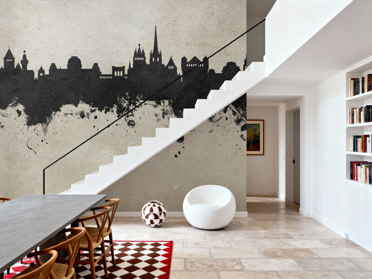Lausanne Switzerland Skyline Concrete Mural Wallpaper - room preview 03