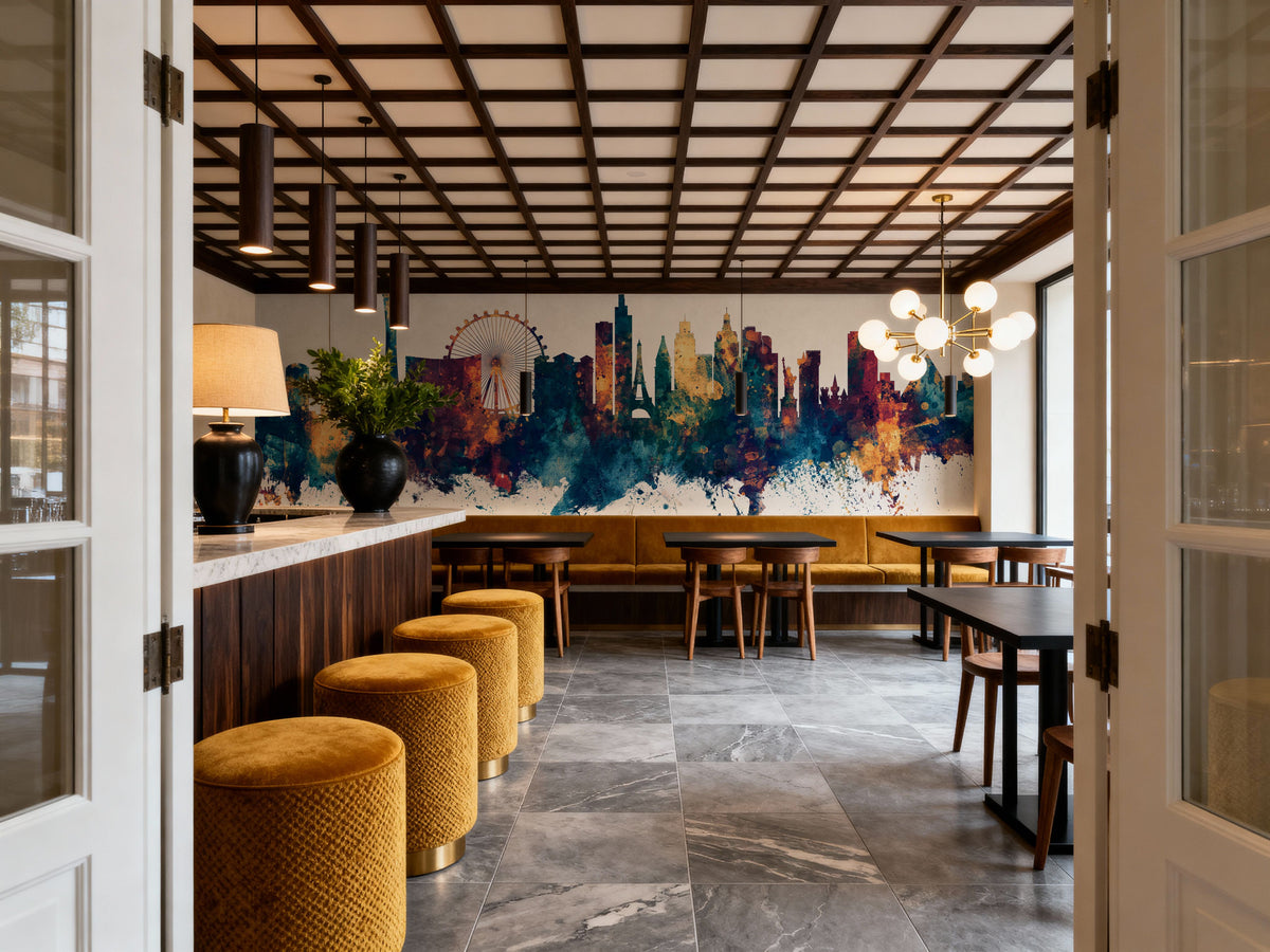 Las Vegas Nevada Skyline Blue & Bronze Mural Wallpaper - room preview 03