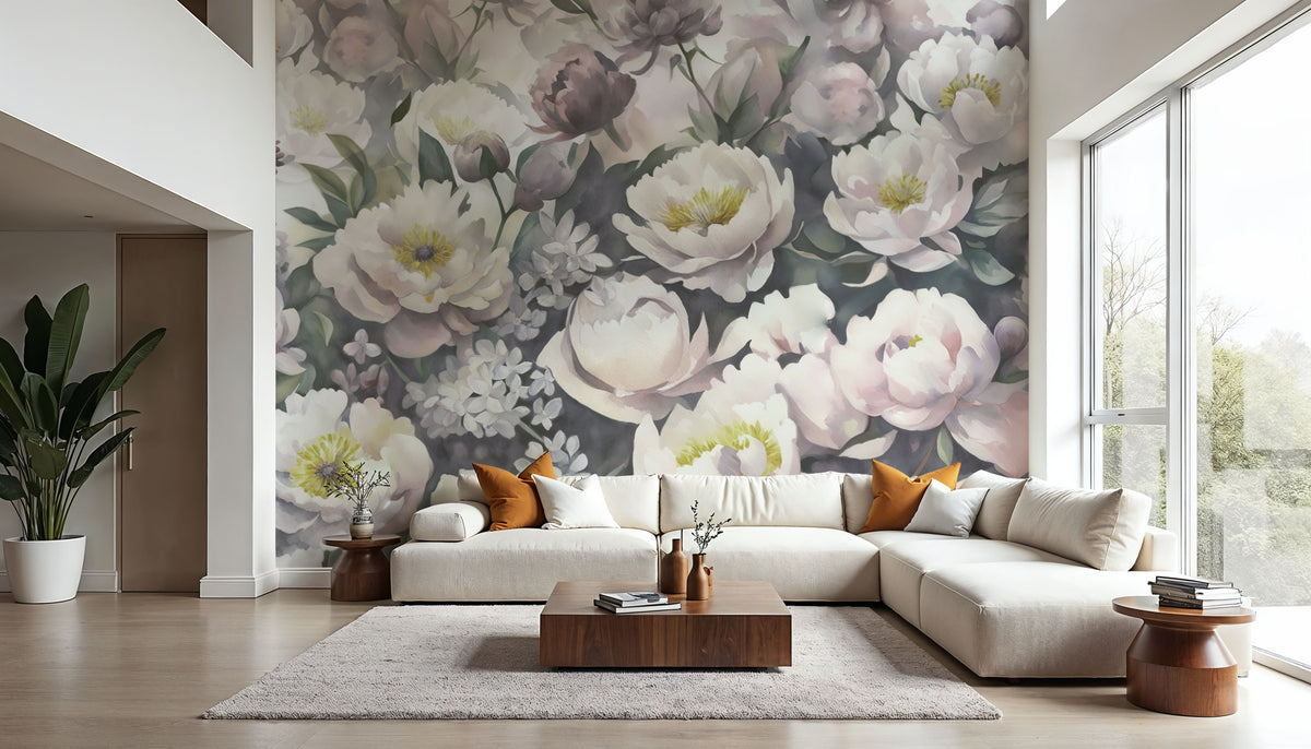 Watercolor Peonies Spring Mural Wallpaper - room preview 03