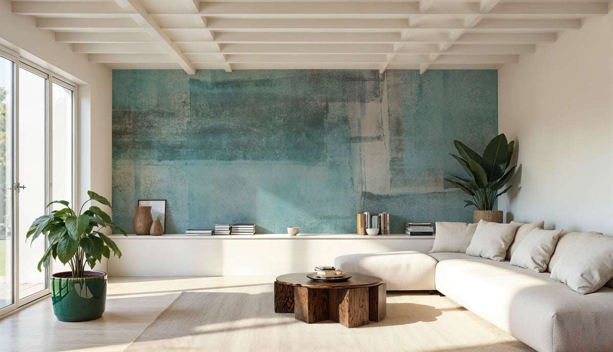 Texture Fields Teal Mural Wallpaper - room preview 03