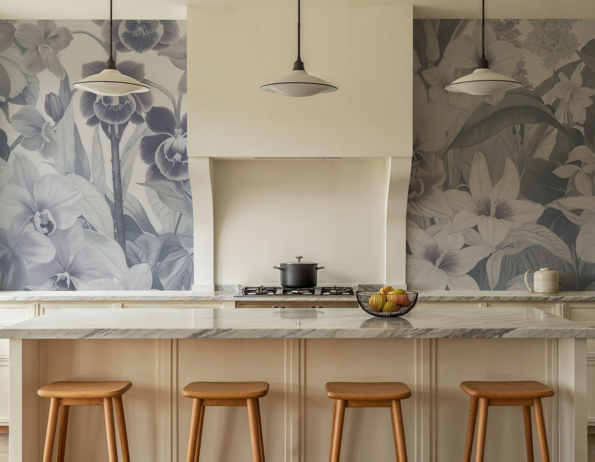 The Tenderness of Orchids, Ice Blue Mural Wallpaper - room preview 03