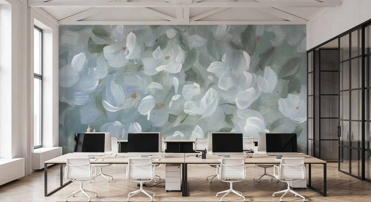 Little All Over White Flowers Mural Wallpaper - room preview 03