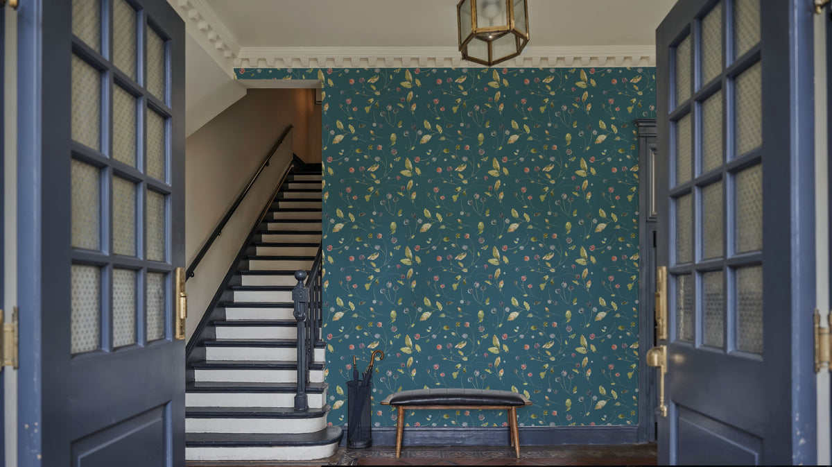 Time to Share Floral Blue Mural Wallpaper - room preview 03