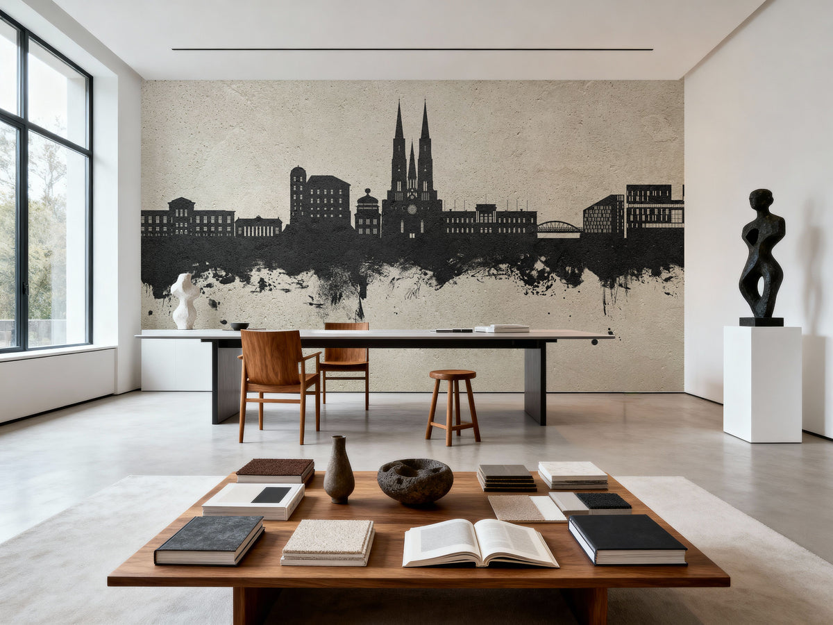 Uppsala Skyline Concrete Mural Wallpaper - room preview 03