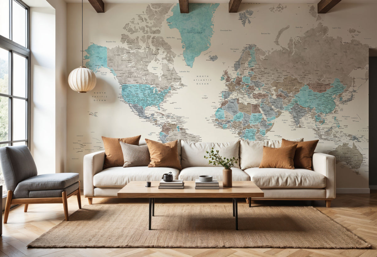 World Map Cities - Romi Mural Wallpaper - room preview 03