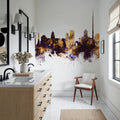 Dublin Ireland Skyline Purple & Gold Mural Wallpaper - room preview 03