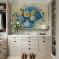Blue Hydrangea Mural Wallpaper - Neutral Tone - room preview 03