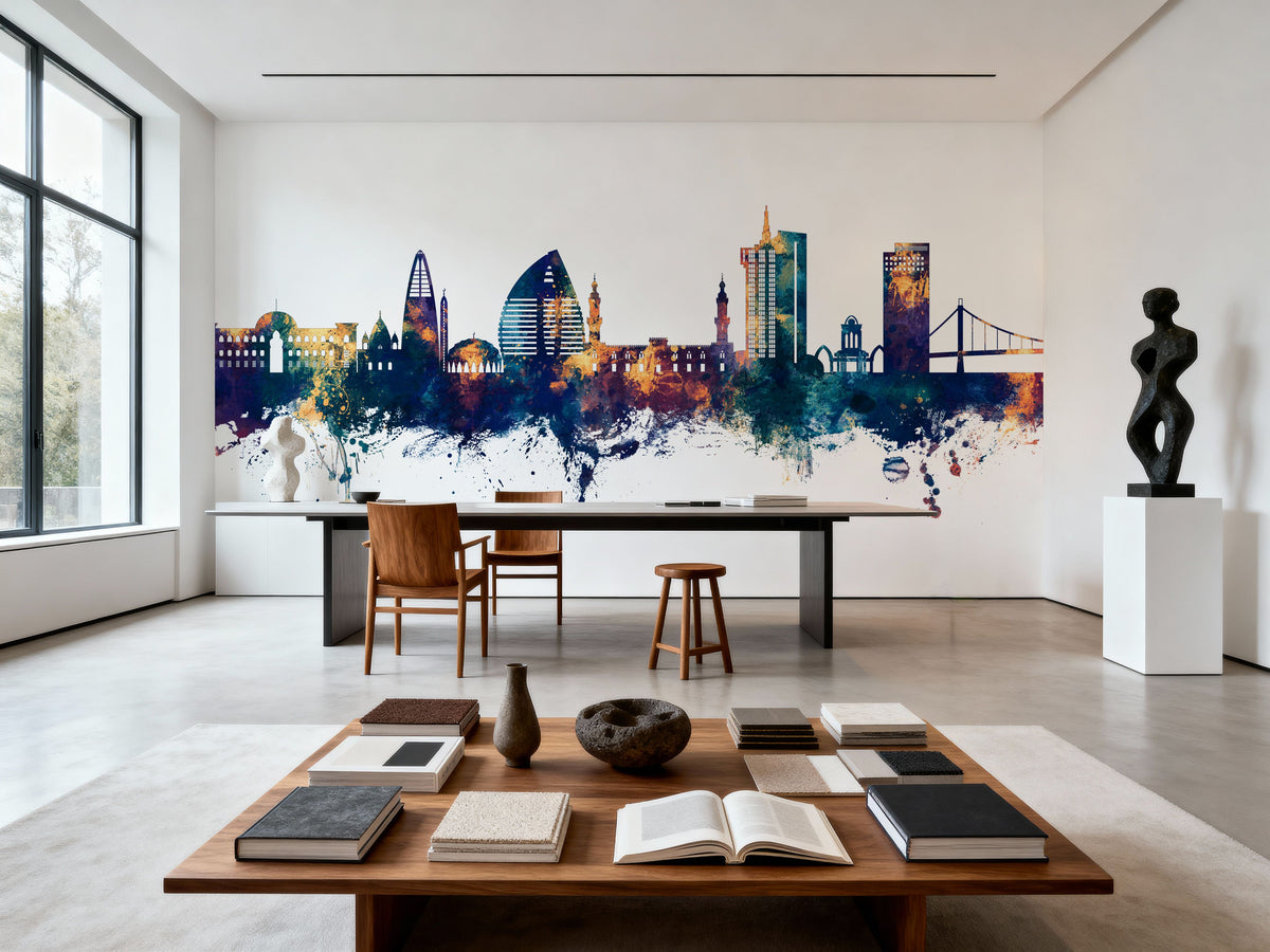Khartoum Sudan Skyline Blue & Bronze Mural Wallpaper - room preview 03