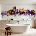 Portland Oregon Skyline Purple & Gold Mural Wallpaper - room preview 03