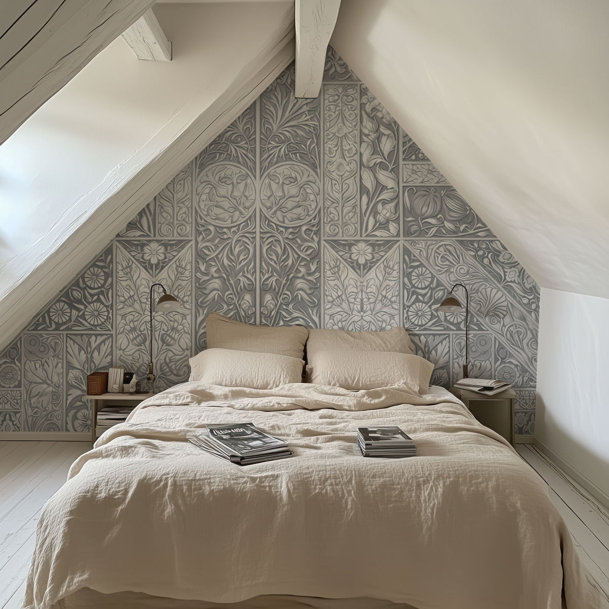 Flower Collection, Gray Mural Wallpaper - room preview 03