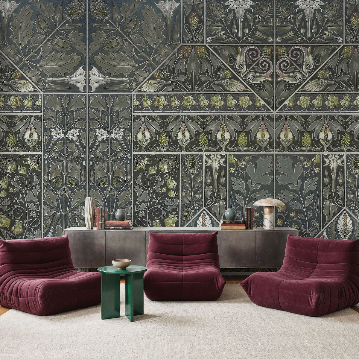 Floral Mood Green Mural Wallpaper - room preview 03