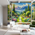 Mountain View Through Open Window Mural Wallpaper - room preview 03