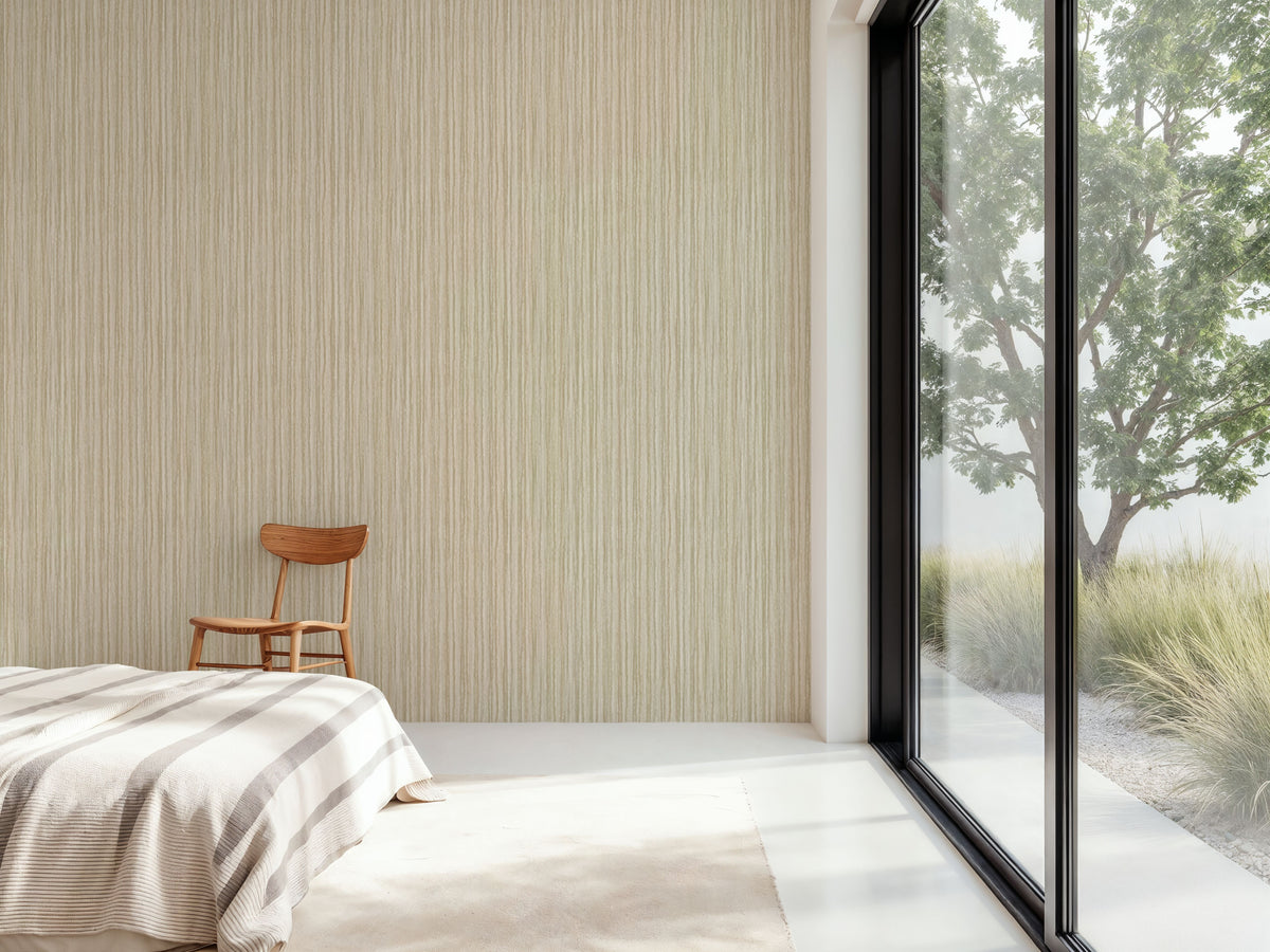 Textured Lines, Beige Mural Wallpaper - room preview 03