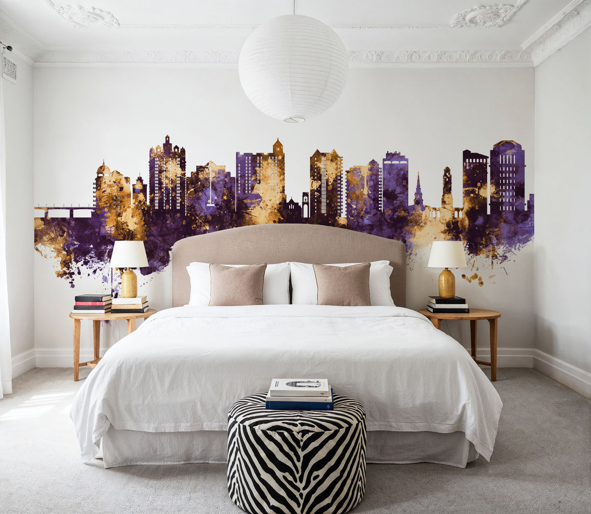 Sarasota Florida Skyline Purple & Gold Mural Wallpaper - room preview 03