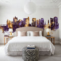 Sarasota Florida Skyline Purple & Gold Mural Wallpaper - room preview 03