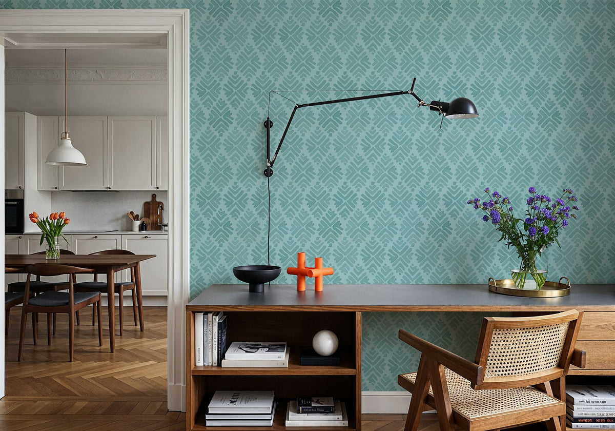 Bohemian Leaves Blue Mural Wallpaper - room preview 03