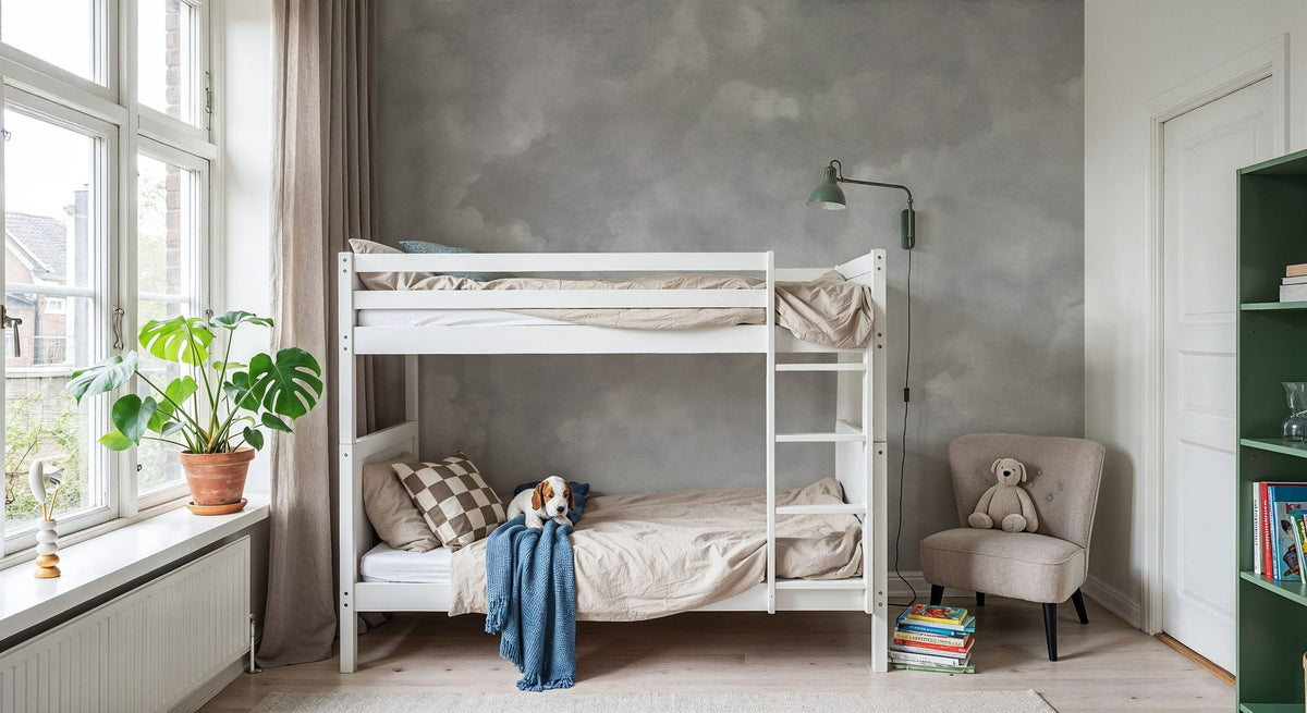 Painted Dreamy Clouds, Gray Mural Wallpaper - room preview 03