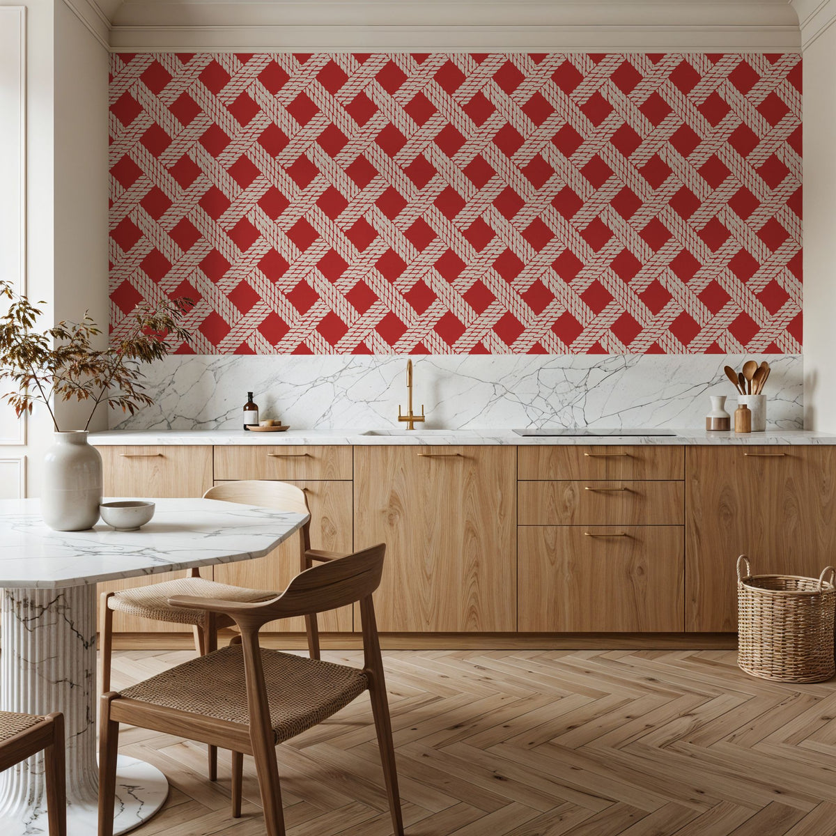 Seafood Shanty White on Red I Mural Wallpaper - room preview 03