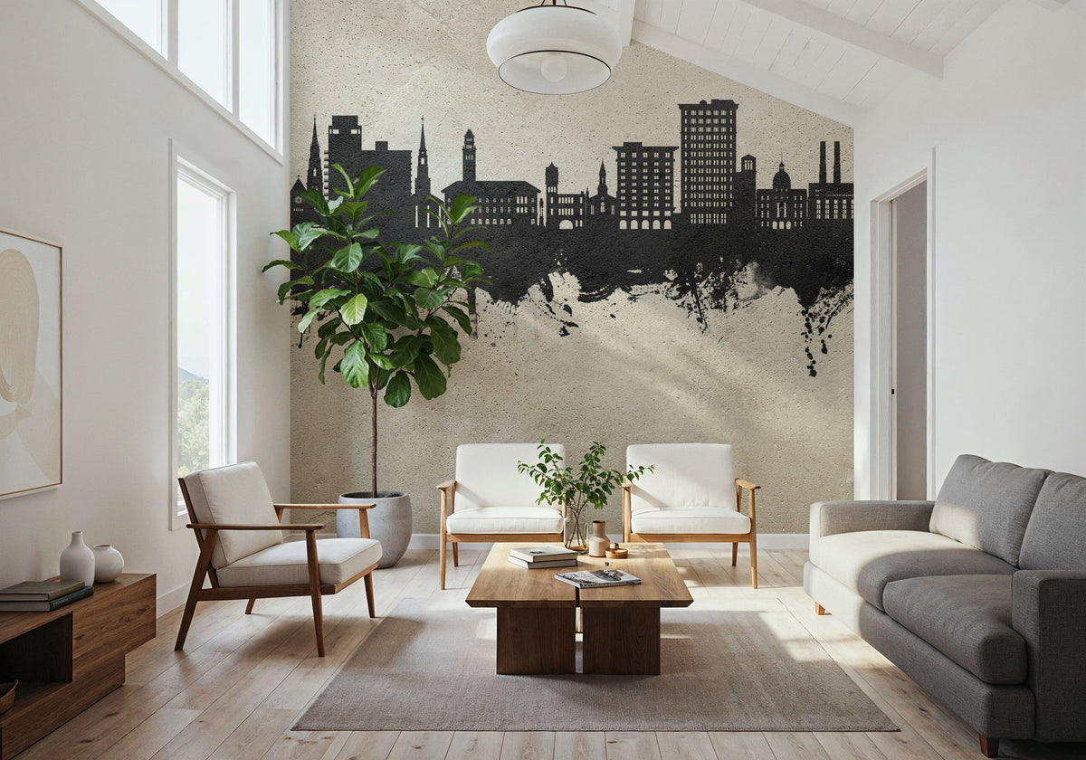 Savannah Georgia Skyline Concrete Mural Wallpaper - room preview 03