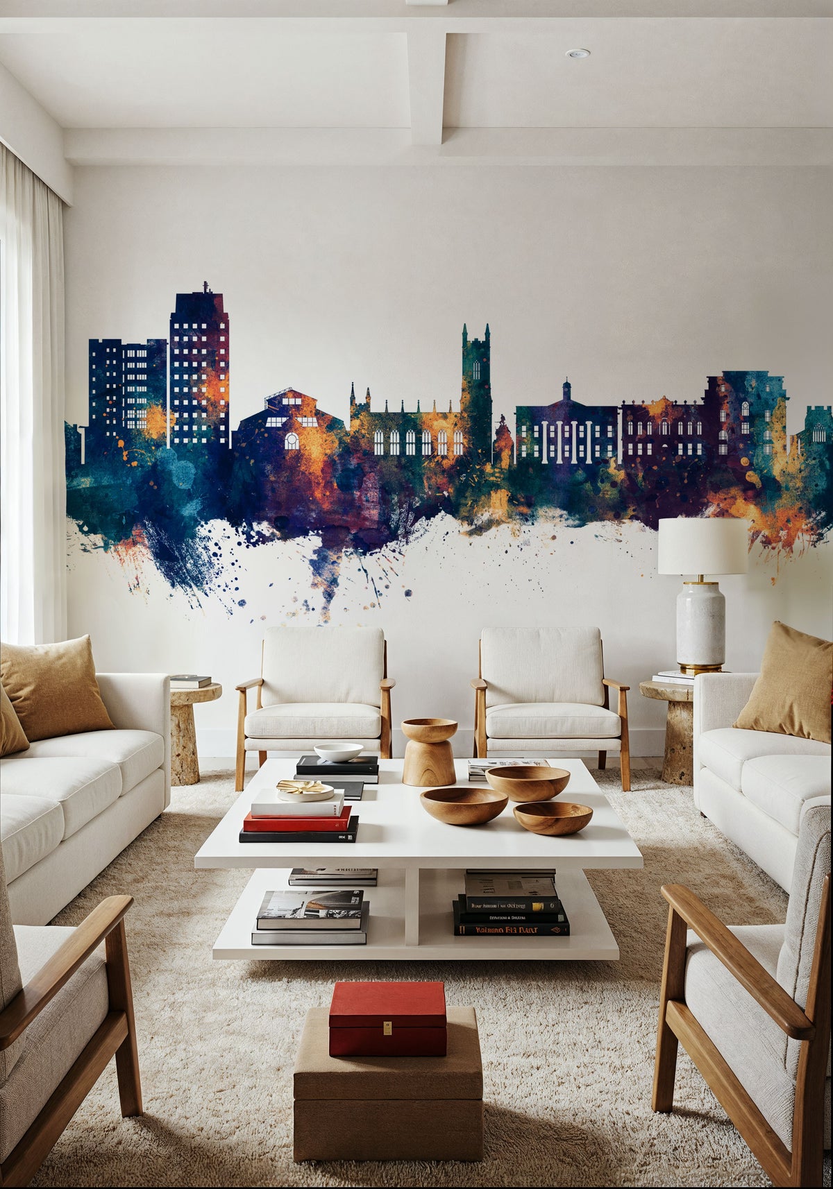 Oldham England Skyline Blue & Bronze Mural Wallpaper - room preview 03