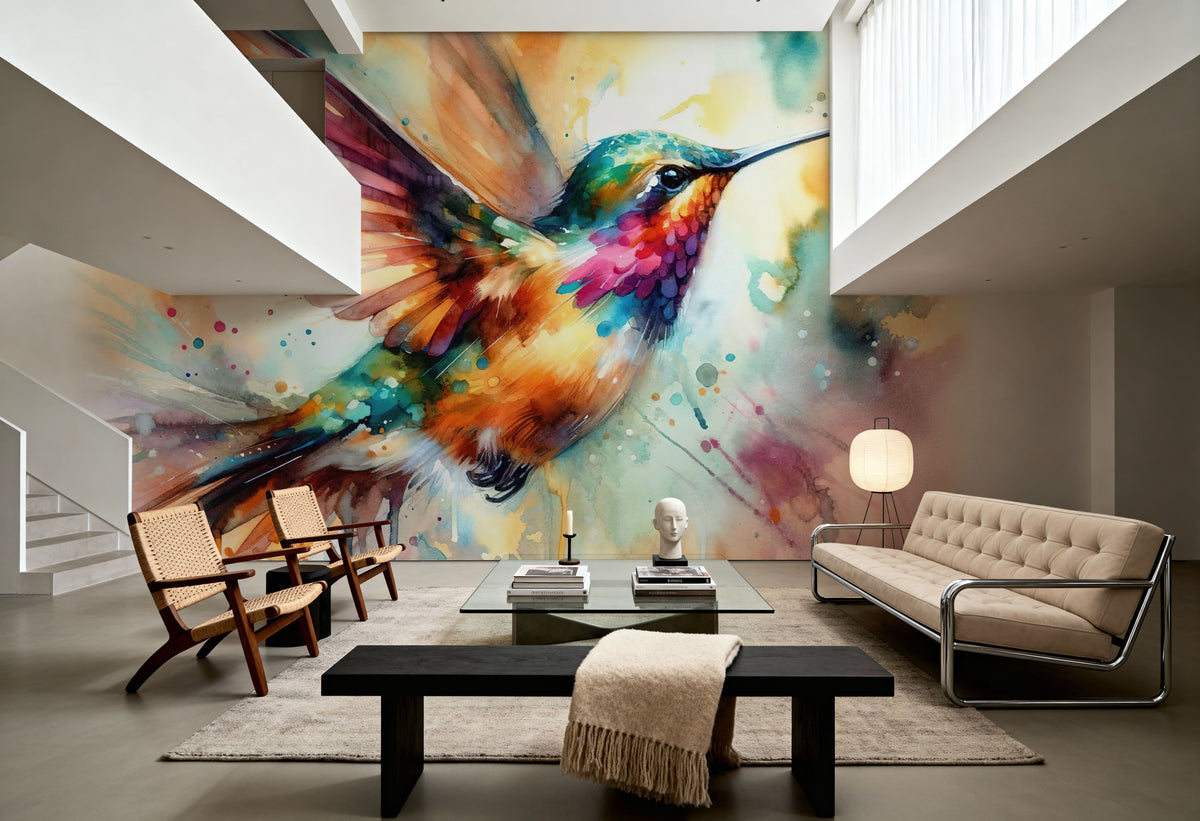 Iridescent Hummingbird Mid Flight Mural Wallpaper - room preview 03
