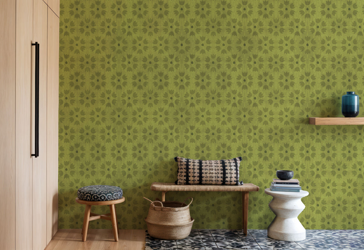 La Vida Flowers Green Mural Wallpaper - room preview 03