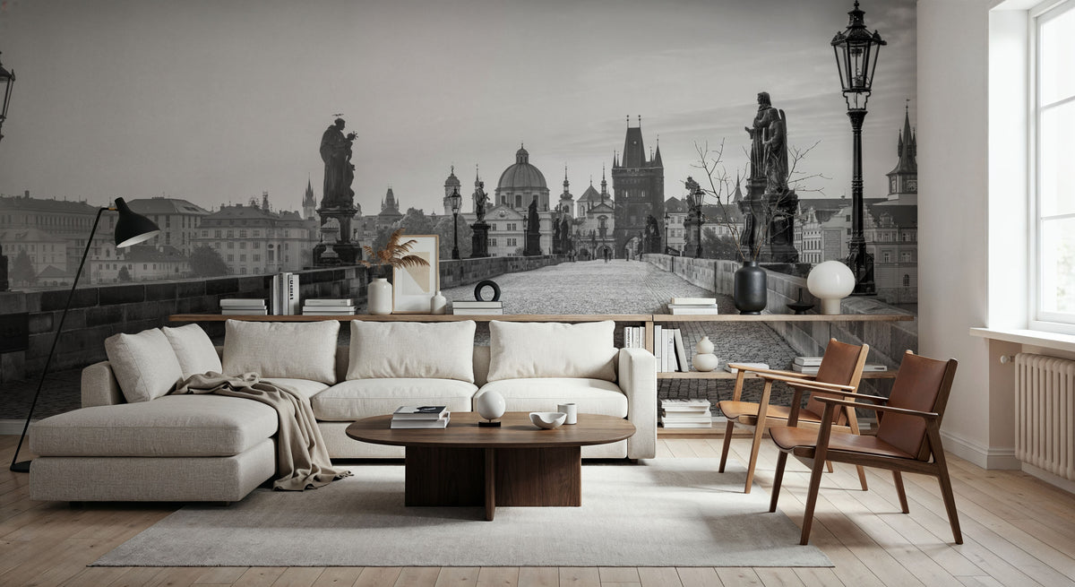 Charles Bridge BW Mural Wallpaper - room preview 03