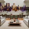 Lima Peru Skyline Purple & Gold Mural Wallpaper - room preview 03