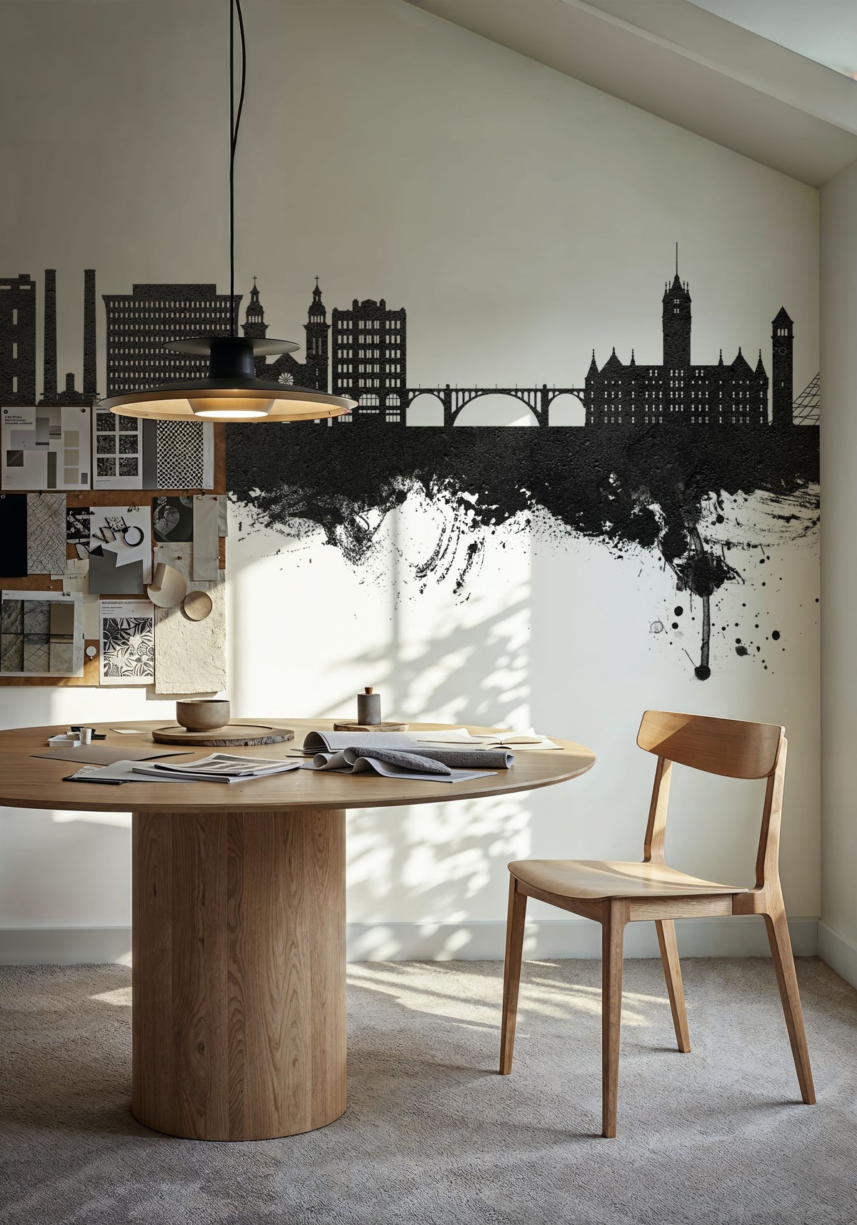 Spokane Washington Skyline Black & White Mural Wallpaper - room preview 03