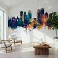 Dayton Ohio Skyline Blue & Bronze Mural Wallpaper - room preview 03