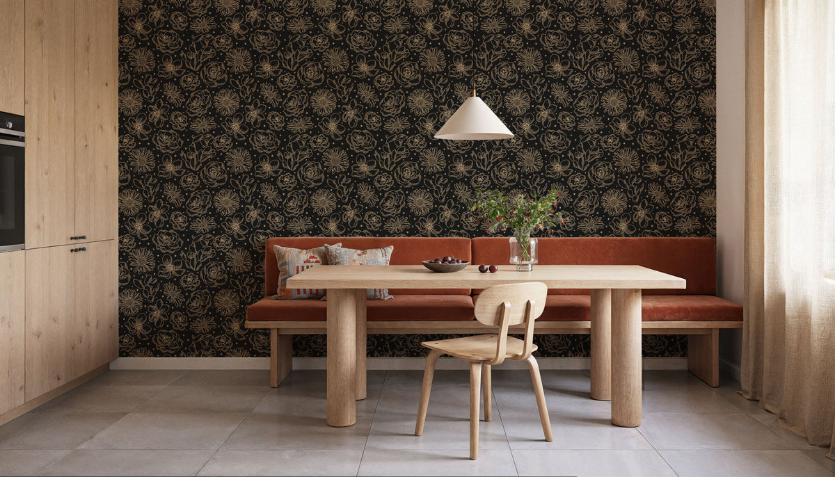 Sky Flowers Black Mural Wallpaper - room preview 03
