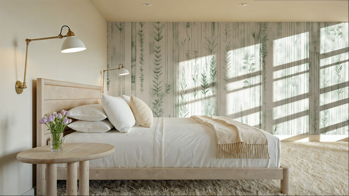 Botanical Wall Green Mural Wallpaper - room preview 03