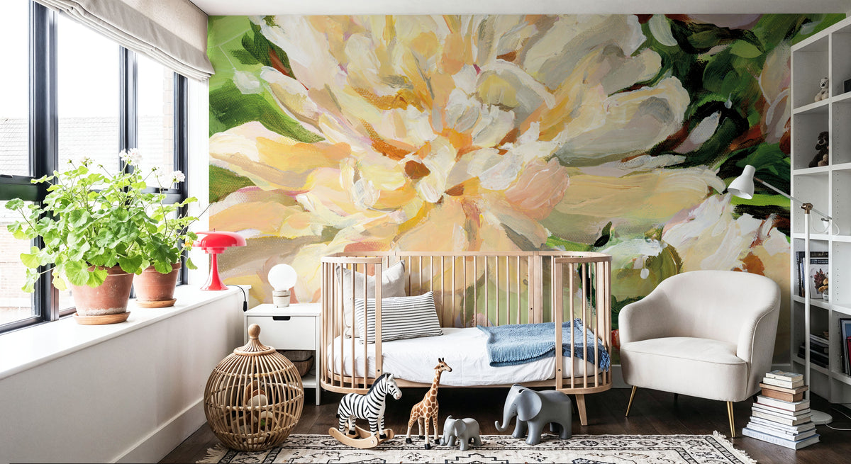 White Peony Mural Wallpaper - room preview 03