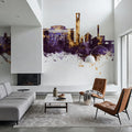 Stratford-upon-Avon England Skyline Purple & Gold Mural Wallpaper - room preview 03