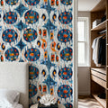 Blue Circle Ikat Mural Wallpaper - room preview 03