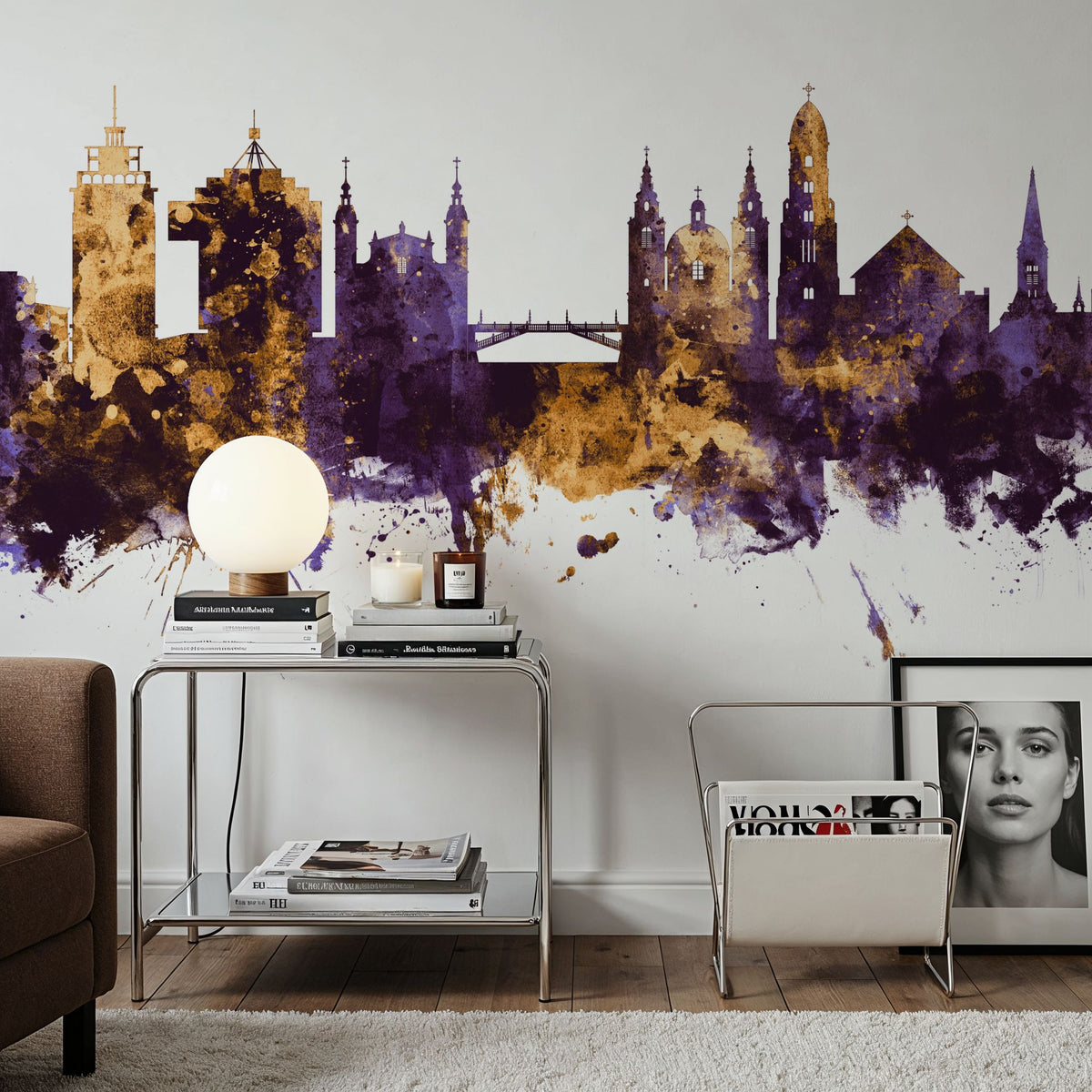 Ljubljana Slovenia Skyline Purpl & Gold Mural Wallpaper - room preview 03